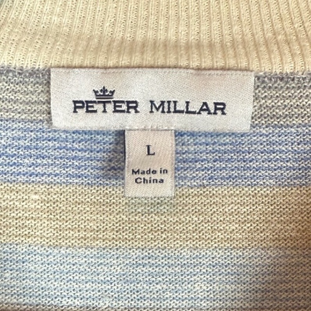 PETER MILLAR Men's 1/4 Zip Wool Linen Sweater, Striped, Size L - Picture 7 of 10